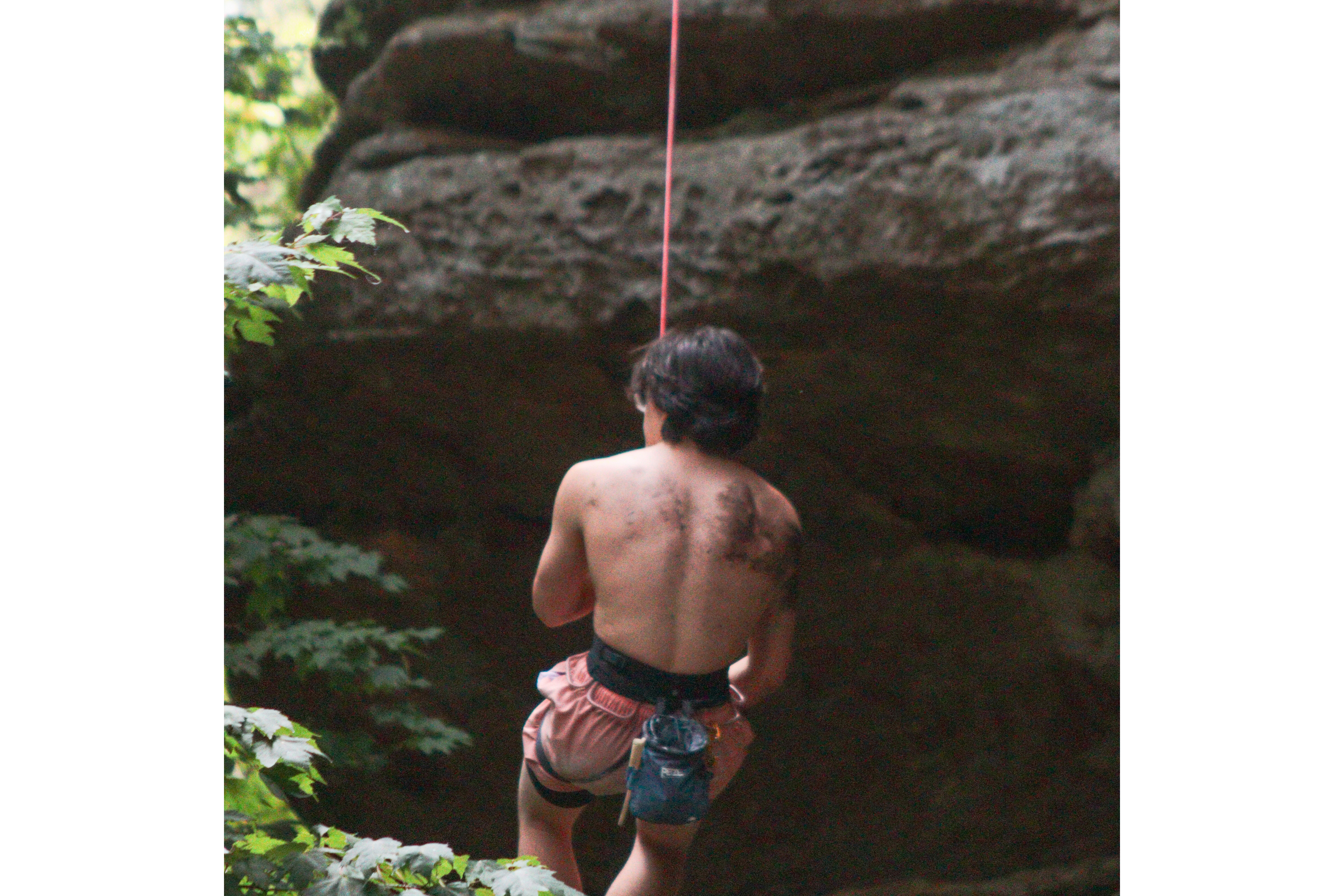 decending on rope