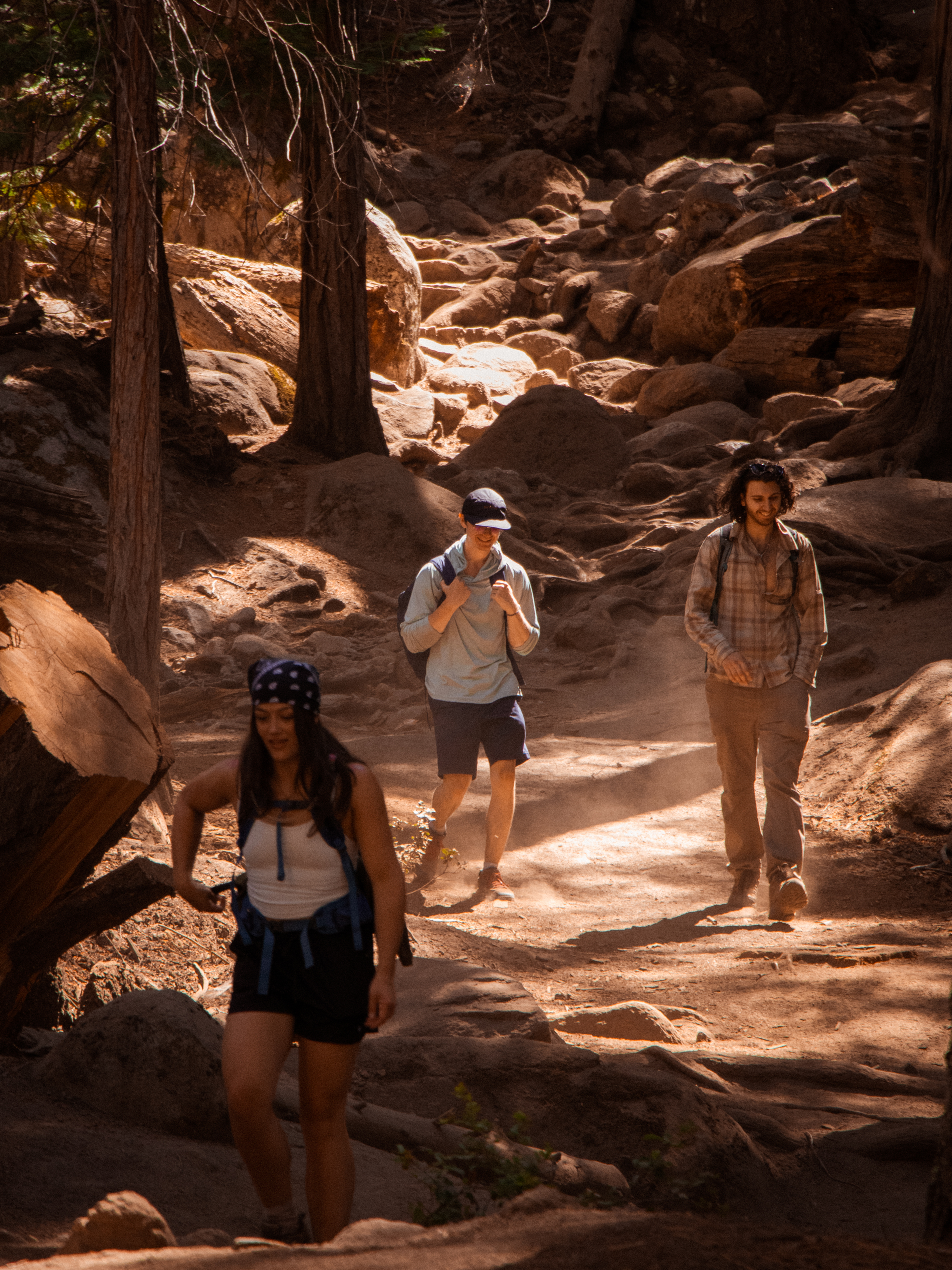 wide shot friends hiking